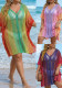 Plus Size Women Beach Cover-Up Gradient Color Hollow-Out  Bikini Cover-Up Dress