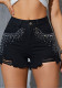 Women beaded denim shorts
