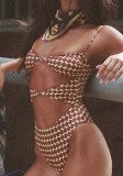 Women Sexy printed hollowed-out triangle halter one-pieceSwimwear