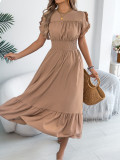 Women ruffle edge short-sleeved maxi dress