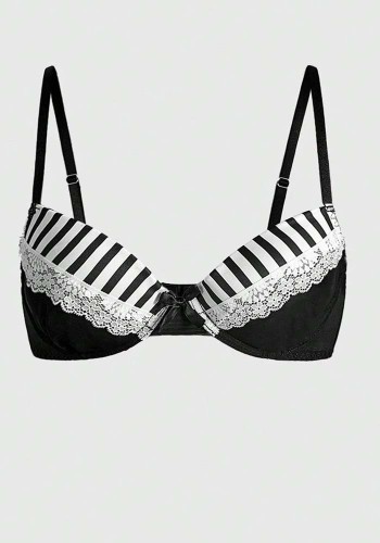 Women Lace Bra Underwire Musical Note Striped Bra