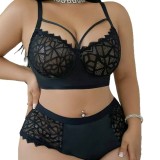 Plus Size Women Sexy Lace Patchwork Bra Shorts Lingerie Two-Piece Set