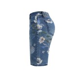 Women Floral Print Denim Wide-Leg Shorts