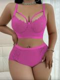 Plus Size Women Sexy Lace Patchwork Bra Shorts Lingerie Two-Piece Set