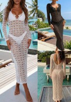 Women Hollow-Out Knitting Backless Metal Ring Lace-Up Cover-Up Beach Cover-Up Dress Women Hollow-Out Knitting Backless Metal Ring Lace-Up Cover-Up Beach Cover-Up Dress