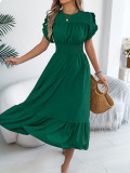 Women ruffle edge short-sleeved maxi dress