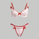 Women Sexy Triangle Lace-Up Bikini Heart Print Swimwear Two-Piece Set