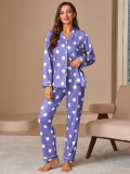 Women Turndown Collar Long-Sleeved Top and Two-piece set with Pant