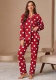 Women Turndown Collar Long-Sleeved Top and Two-piece set with Pant