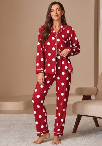 Women Turndown Collar Long-Sleeved Top and Two-piece set with Pant