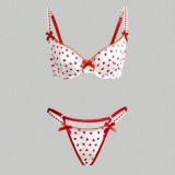Women Sexy Triangle Lace-Up Bikini Heart Print Swimwear Two-Piece Set