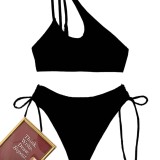 Women One-Shoulder Tie-Up Bikini Swimwear Two Pieces