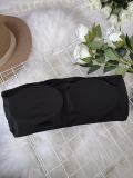 Women Mesh Pleated Detachable Bandeau Swimwear Skirt Three-Piece
