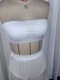 Women Mesh Pleated Detachable Bandeau Swimwear Skirt Three-Piece