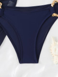 Women Solid Halter Neck Hollow-Out Swimwear Three-Piece Two Pieces