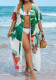Plus size Women beach cover-up botanical print mesh Cover-Up Dress