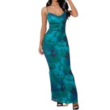 Women Sexy Backless Printed Camisole Dress