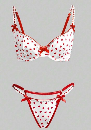 Women Sexy Triangle Lace-Up Bikini Heart Print Swimwear Two-Piece Set