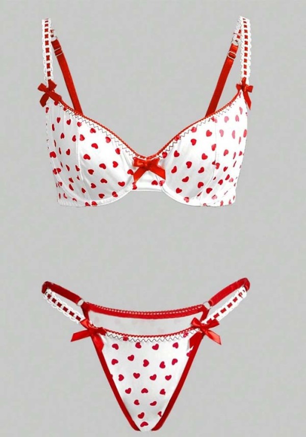 Women Sexy Triangle Lace-Up Bikini Heart Print Swimwear Two-Piece Set