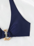 Women Solid Halter Neck Hollow-Out Swimwear Three-Piece Two Pieces