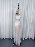 Women Mesh Pleated Detachable Bandeau Swimwear Skirt Three-Piece