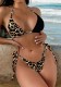 Women Leopard Print Patchwork Tie-Up Halter Neck Bikini Swimwear Two Pieces