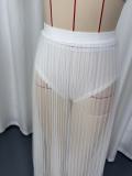 Women Mesh Pleated Detachable Bandeau Swimwear Skirt Three-Piece
