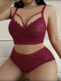 Plus Size Women Sexy Lace Patchwork Bra Shorts Lingerie Two-Piece Set