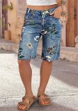 Women Floral Print Denim Wide-Leg Shorts
