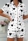 Women Turndown Collar Short-Sleeved Top and Shorts Two-Piece Set
