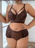 Plus Size Women Sexy Lace Patchwork Bra Shorts Lingerie Two-Piece Set