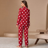 Women Turndown Collar Long-Sleeved Top and Two-piece set with Pant