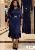 Plus Size Women Pleated Lace Floral Maxi Dress