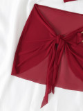 Women Solid Halter Neck Hollow-Out Swimwear Three-Piece Two Pieces
