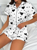 Women Turndown Collar Short-Sleeved Top and Shorts Two-Piece Set
