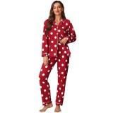 Women Turndown Collar Long-Sleeved Top and Two-piece set with Pant