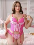 Plus Size Women Shoulder Strap Rose Embroidery Lingerie Two Pieces