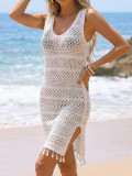 Women Beach Bikini Cover-Up Hollow-Out Tassel Patchwork Dress