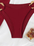 Women Solid Halter Neck Hollow-Out Swimwear Three-Piece Two Pieces