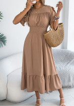 Women ruffle edge short-sleeved maxi dress