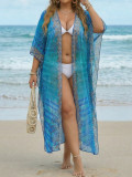 Plus Size Women Beach Cover-Up Mixed Color Print Bikini Mesh Cover-Up Dress