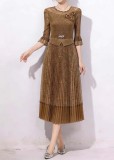 Plus Size Women Pleated Lace Floral Maxi Dress