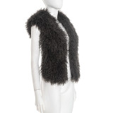 Women Solid Furry patchwork hooded tie-up backless top