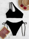 Women One-Shoulder Tie-Up Bikini Swimwear Two Pieces