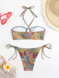 Women Printed Backless Halter Neck Tie-Up Swimwear Two Pieces