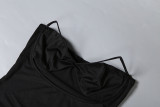 Women sexy strawless cutout top solid pleated see-through skirt two-piece set
