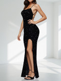 Women Sexy Slit Backless Evening Dress