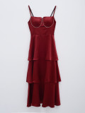 Women Sexy Cascading Ruffles Green Slit One-Shoulder Sequin Strap Dress