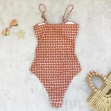 Women Sexy printed hollowed-out triangle halter one-pieceSwimwear