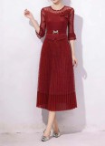 Plus Size Women Pleated Lace Floral Maxi Dress
